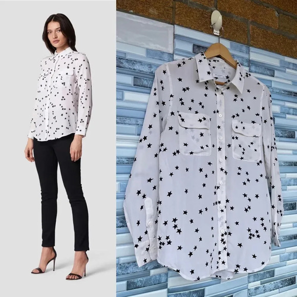 Equipment Star Print Long Sleeve Silk Blouse medium - Picture 3 of 13